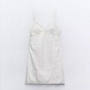 ZARA Short Embroidered Dress - White / M